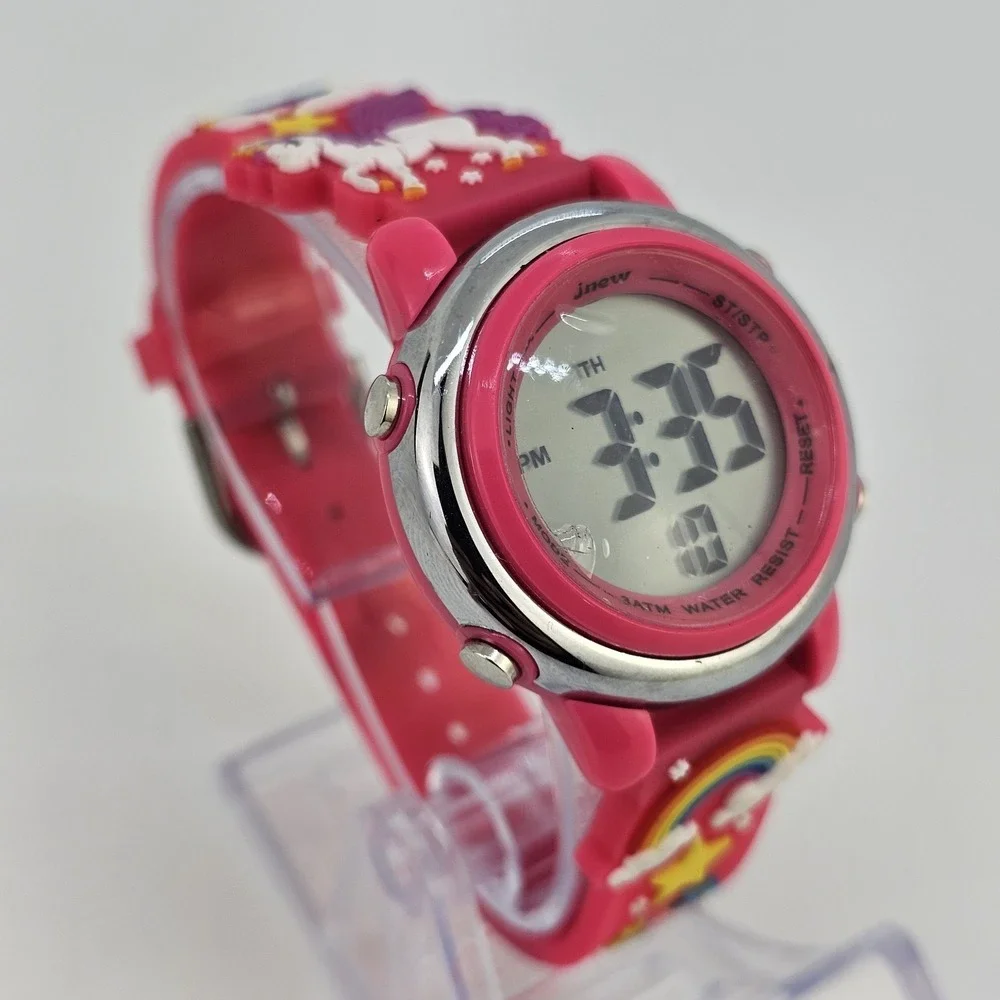 Digital Kid's Watch 34MM Unicorn Rainbows Pink Plastic‎ Bands New Battery